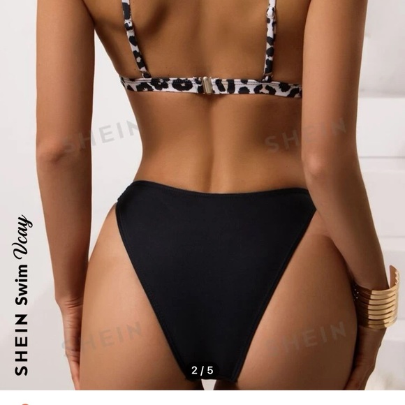 Black Bikini with Leopard Trim - Picture 5 of 6